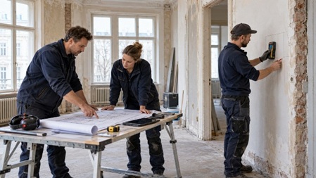 Planprüfung und Leitungssuche vor dem Innenabbruch