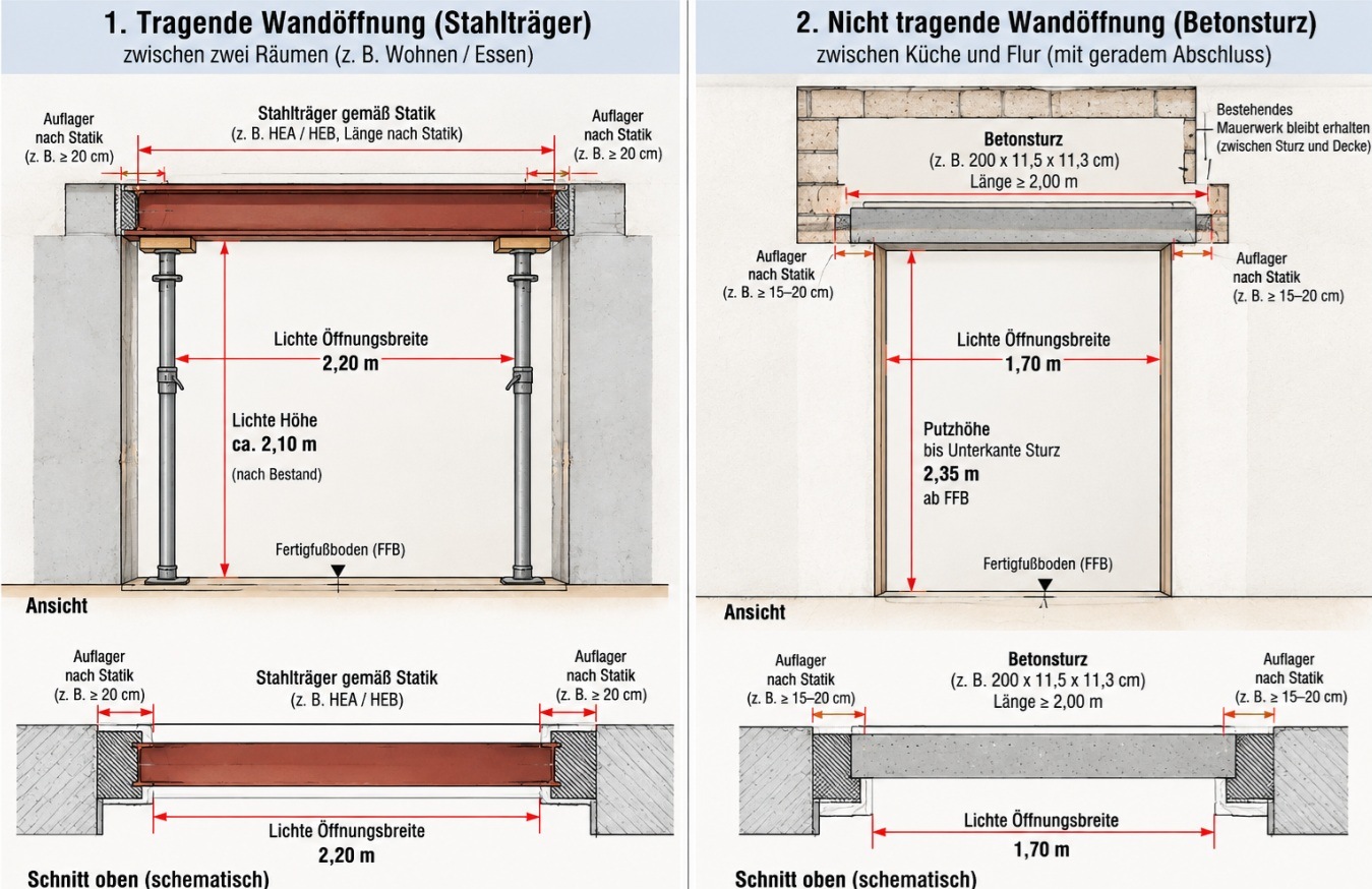 Technische Ausführungszeichnung Durchbruch mit Stahl Träger